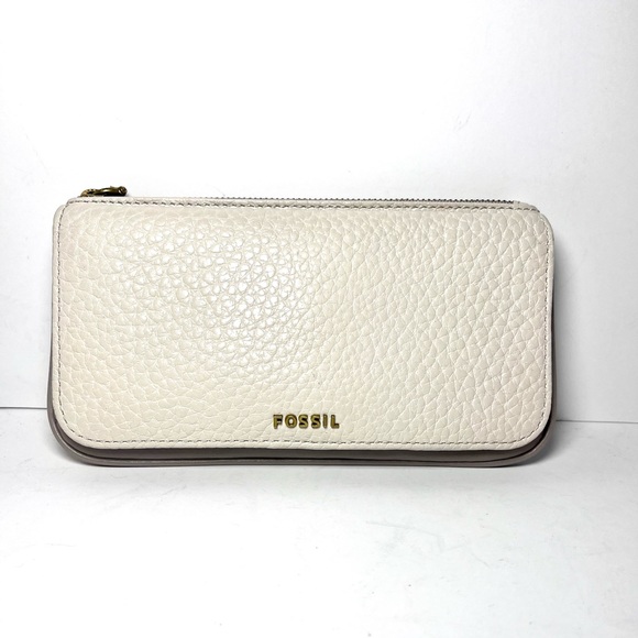Fossil Handbags - Fossil Cream & Grey Leather Bifold Snap Wallet